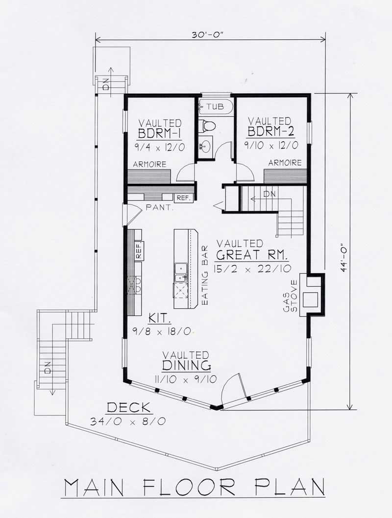 Floor Plan First Story of Log Cabin Plan #162-1030