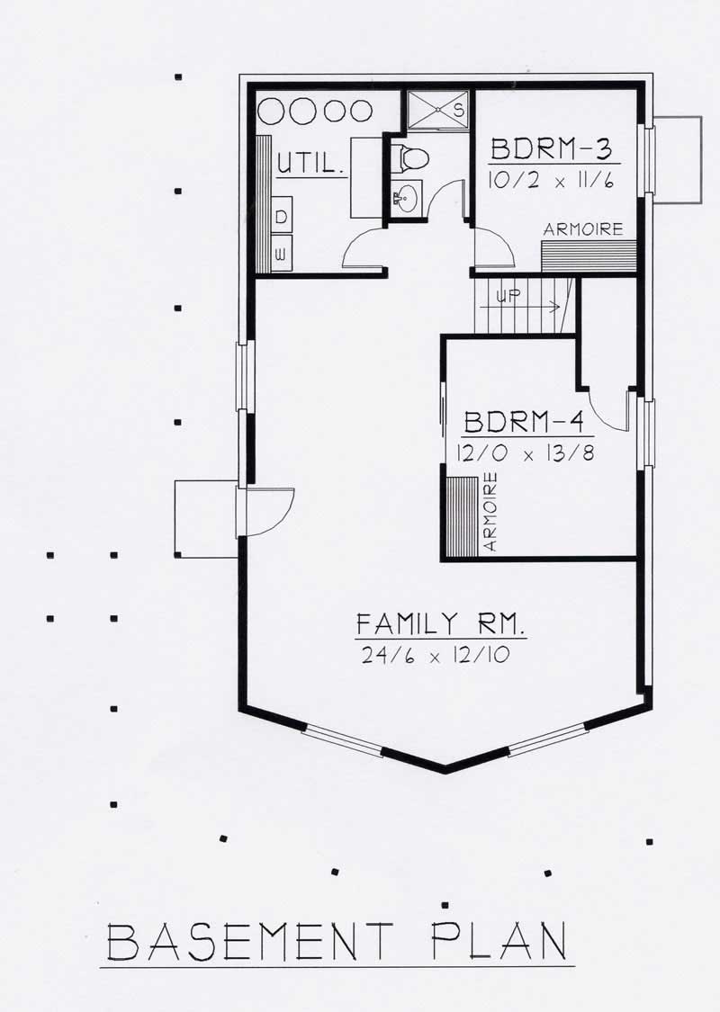 Floor Plan Basement of Log Cabin Plan #162-1030