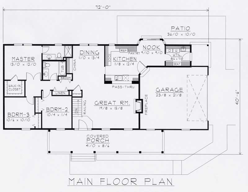 Floor Plan First Story of Ranch Plan #162-1033