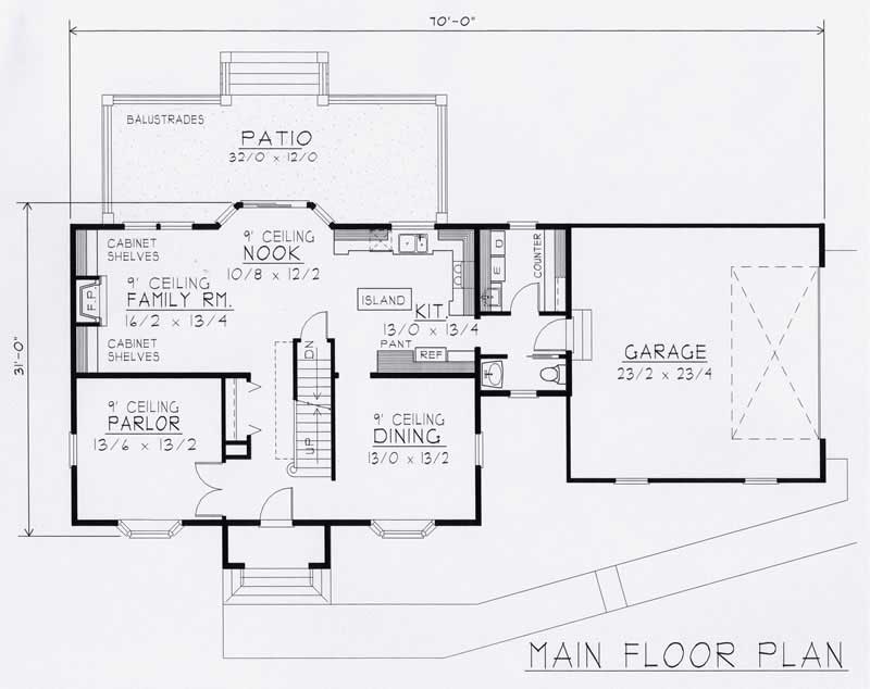 Floor Plan First Story of French Plan #162-1038