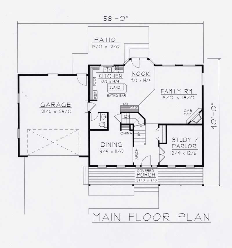 Floor Plan First Story of Country Plan #162-1045