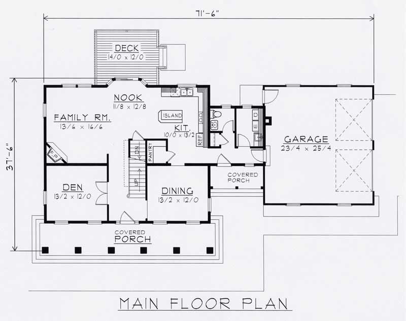 Floor Plan First Story of Southern Plan #162-1051