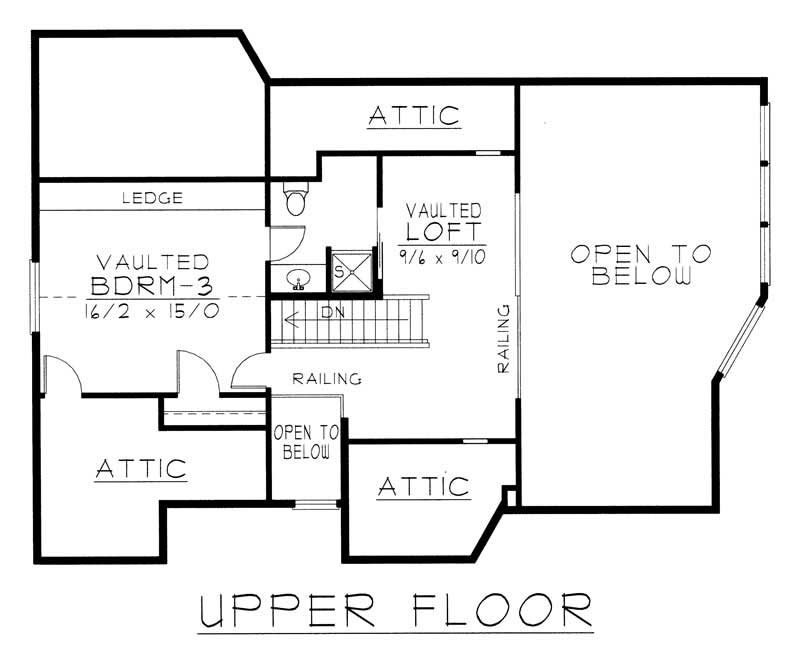 Floor Plan Second Story of Log Cabin Plan #162-1052