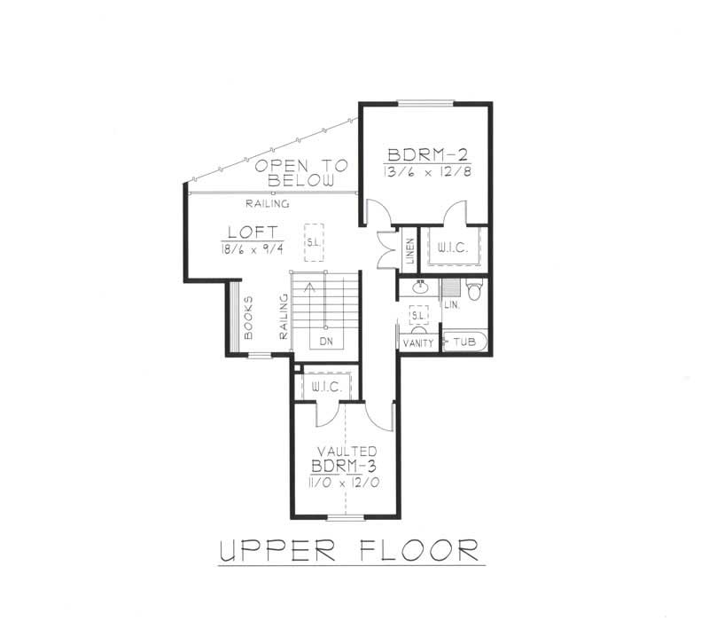 Floor Plan Second Story of Contemporary Plan #162-1053