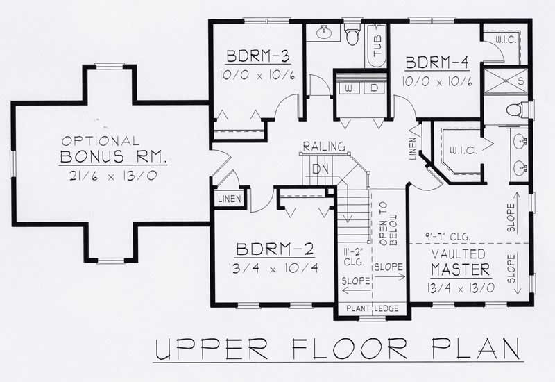 Floor Plan Second Story of Country Plan #162-1055