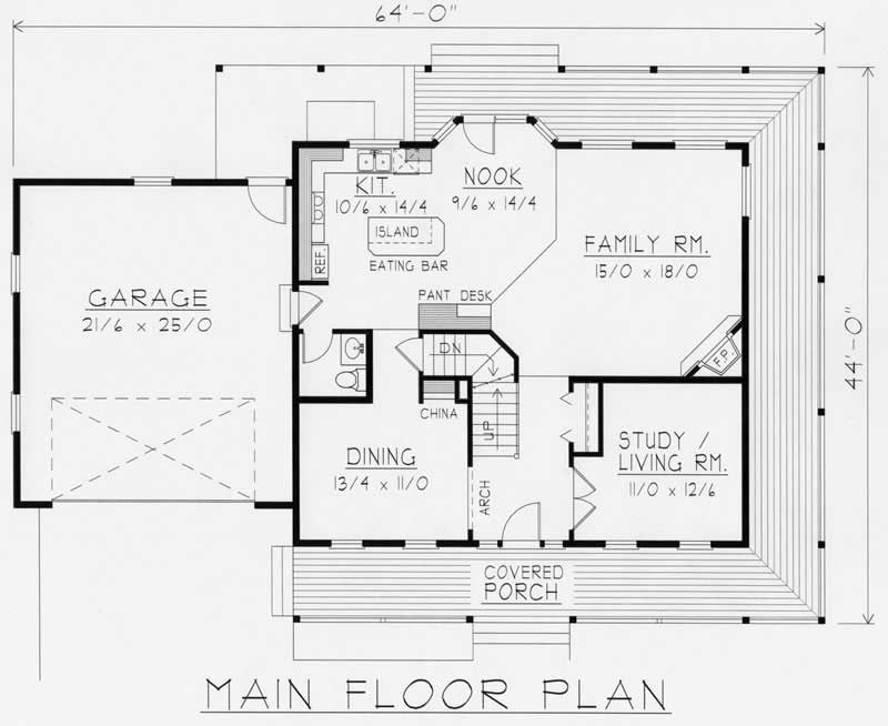 Floor Plan First Story of Country Plan #162-1057