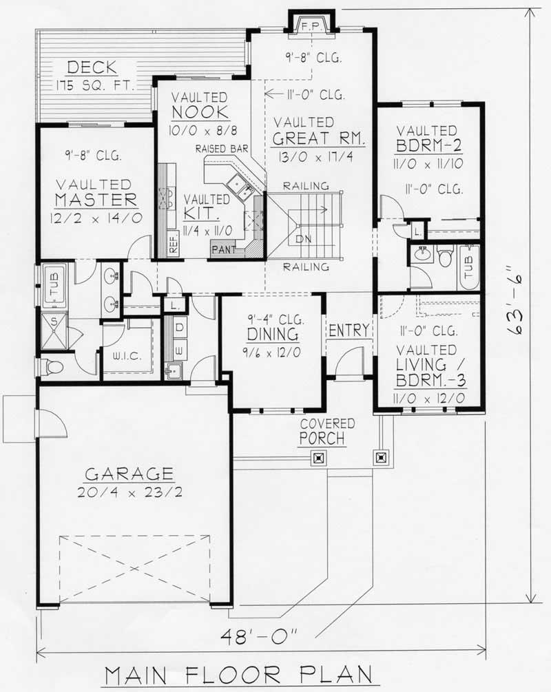 Floor Plan First Story of Bungalow Plan #162-1061