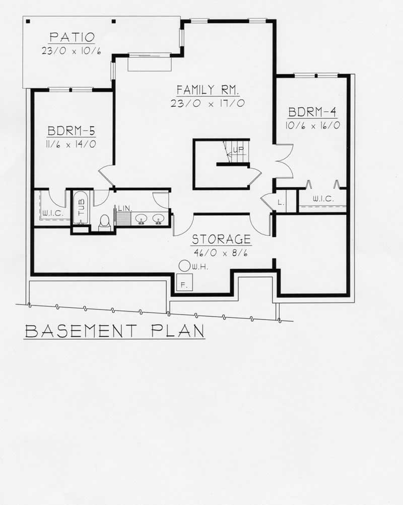 Floor Plan Basement of Bungalow Plan #162-1061