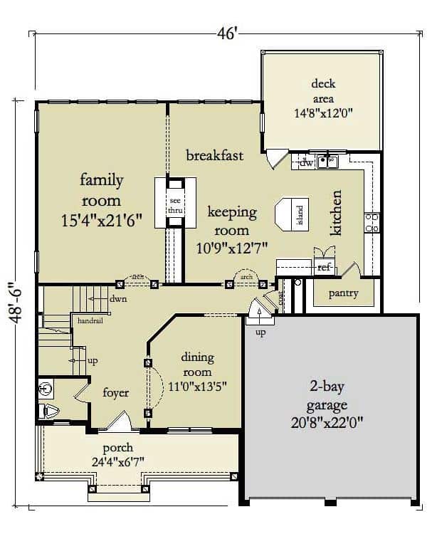 Floor Plan Main Level of Country Plan #163-1001