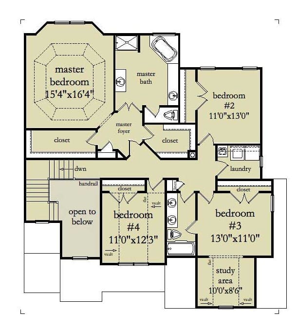 Floor Plan Upper Level of Country Plan #163-1001