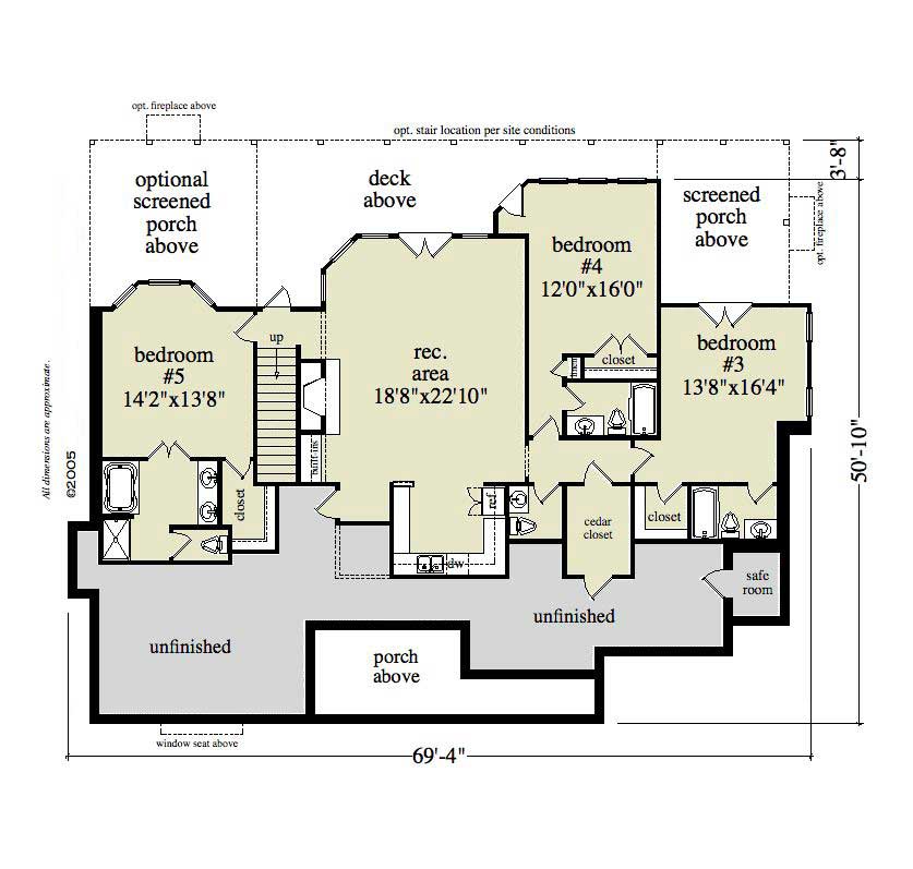 Floor Plan Basement of Country Plan #163-1002