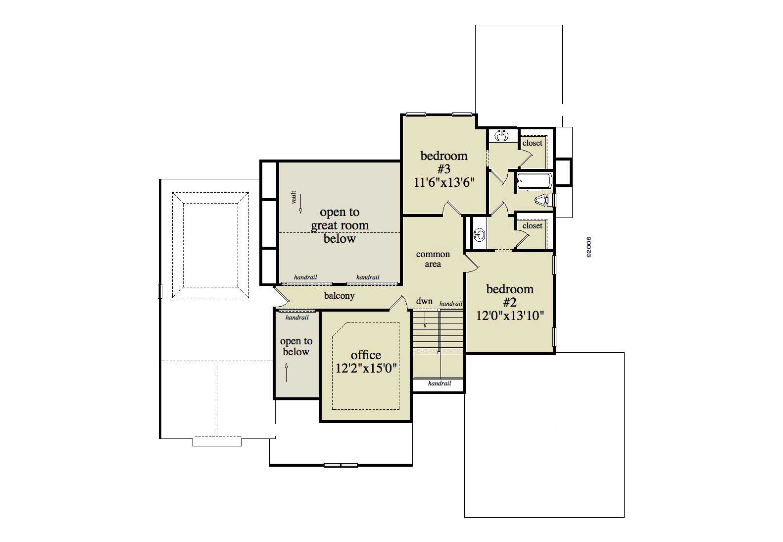 Floor Plan Second Story of Country Plan #163-1005