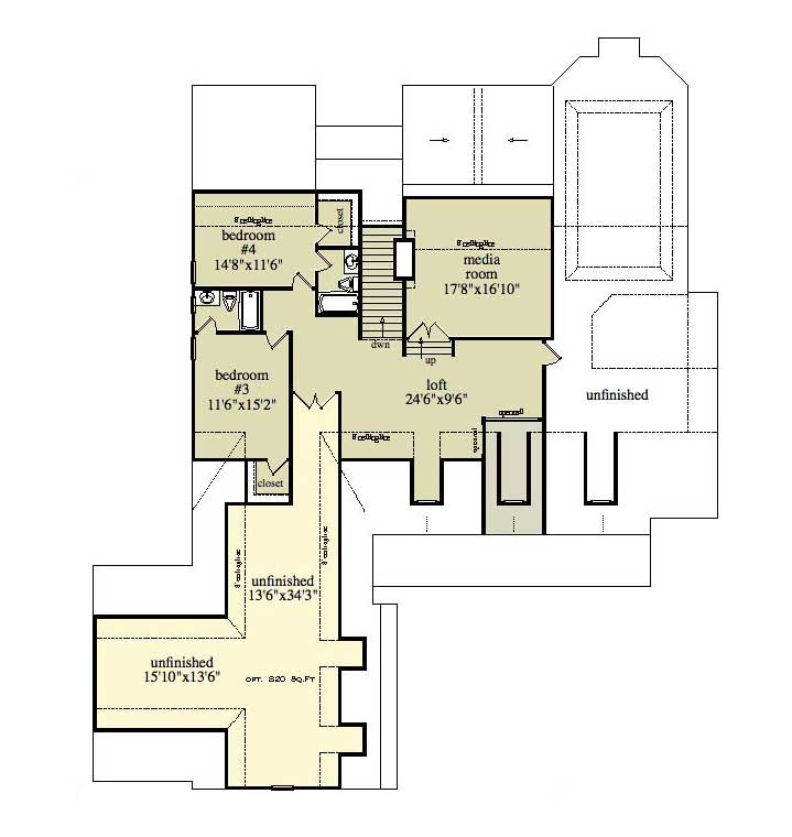 Floor Plan Second Story of Craftsman Plan #163-1006