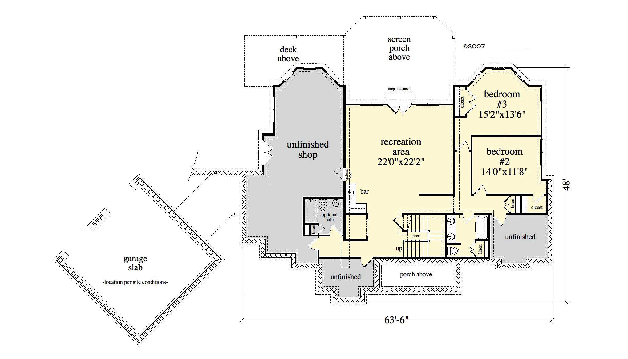 Floor Plan Basement of Craftsman Plan #163-1008