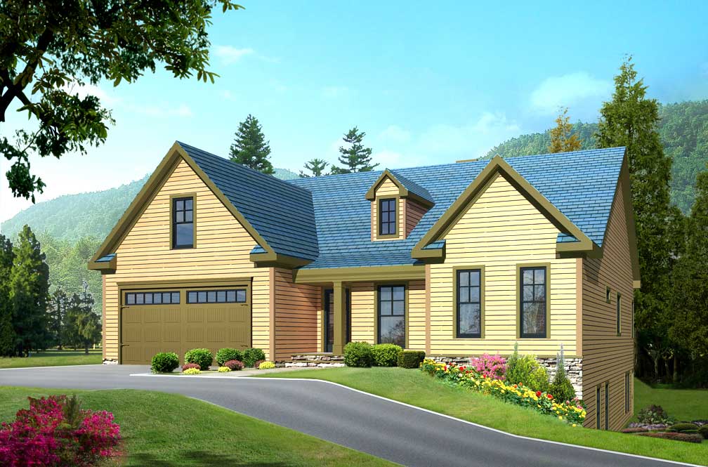 This is a computer rendering of these Country House Plans.