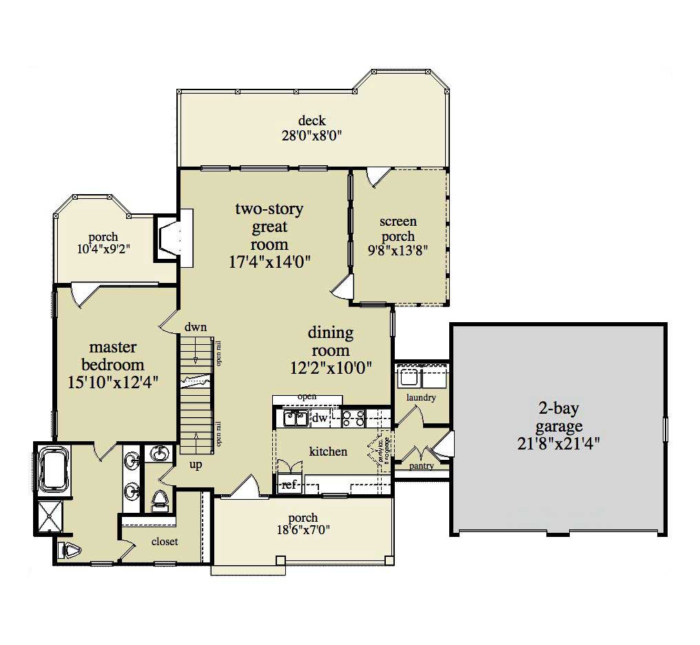 Floor Plan First Story of Country Plan #163-1018