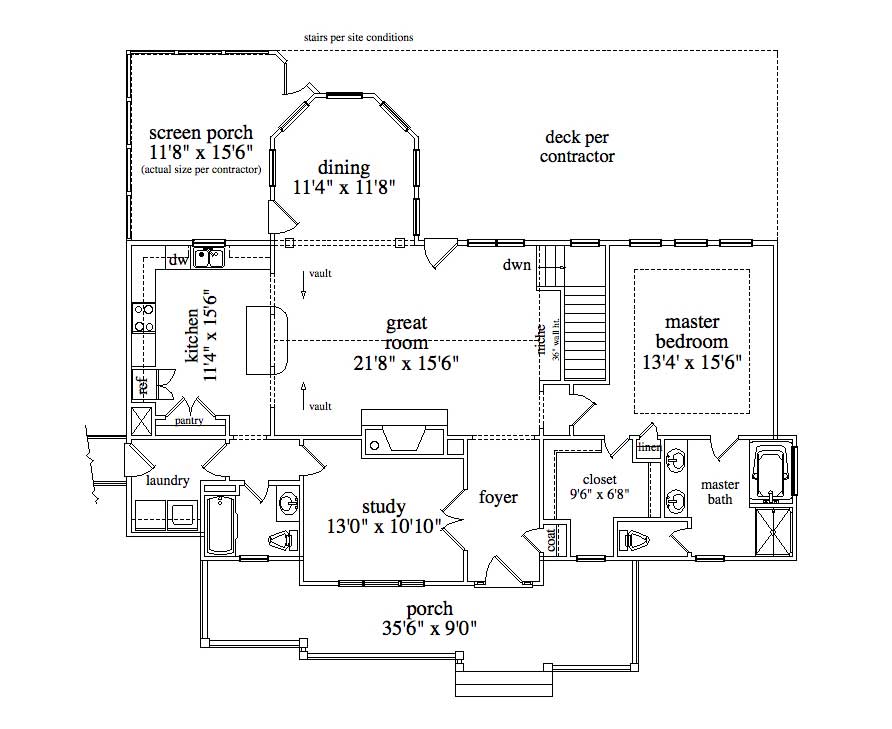 Floor Plan First Story of Craftsman Plan #163-1025