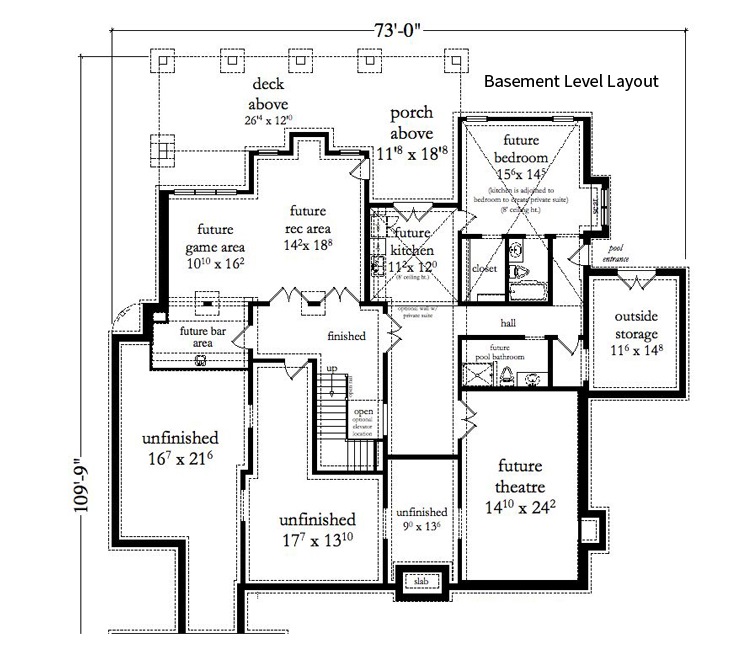 Floor Plan Basement of European Plan #163-1028