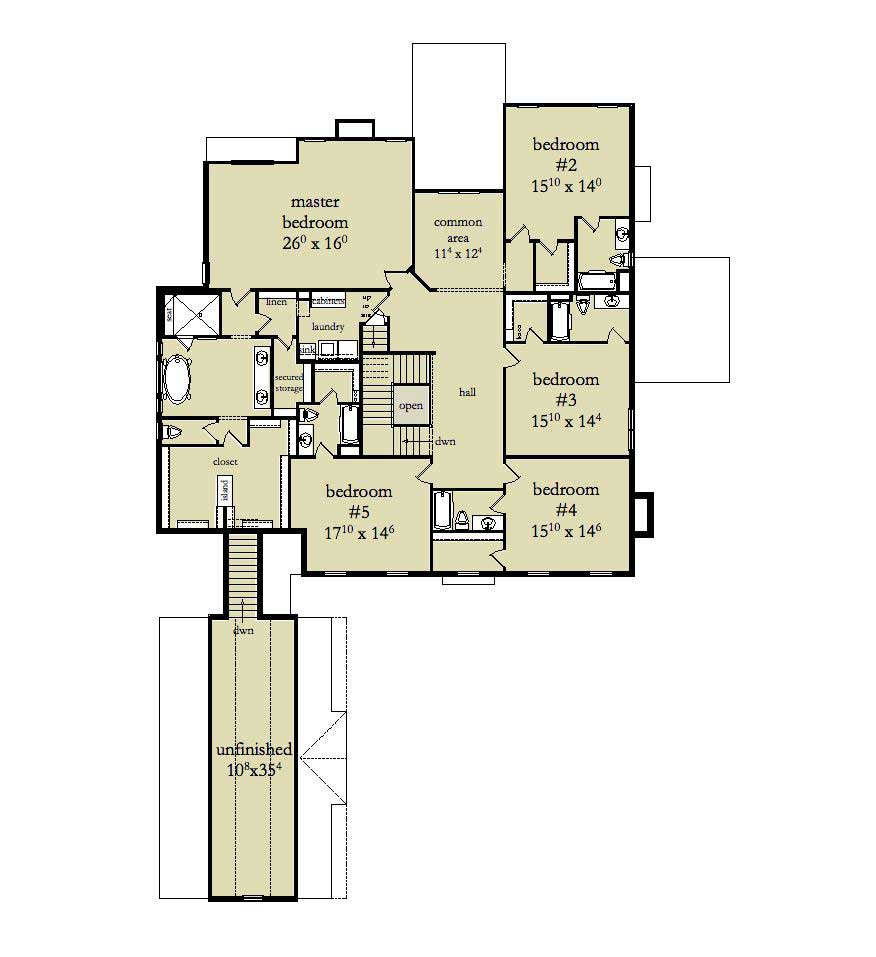 Floor Plan Second Story of European Plan #163-1028