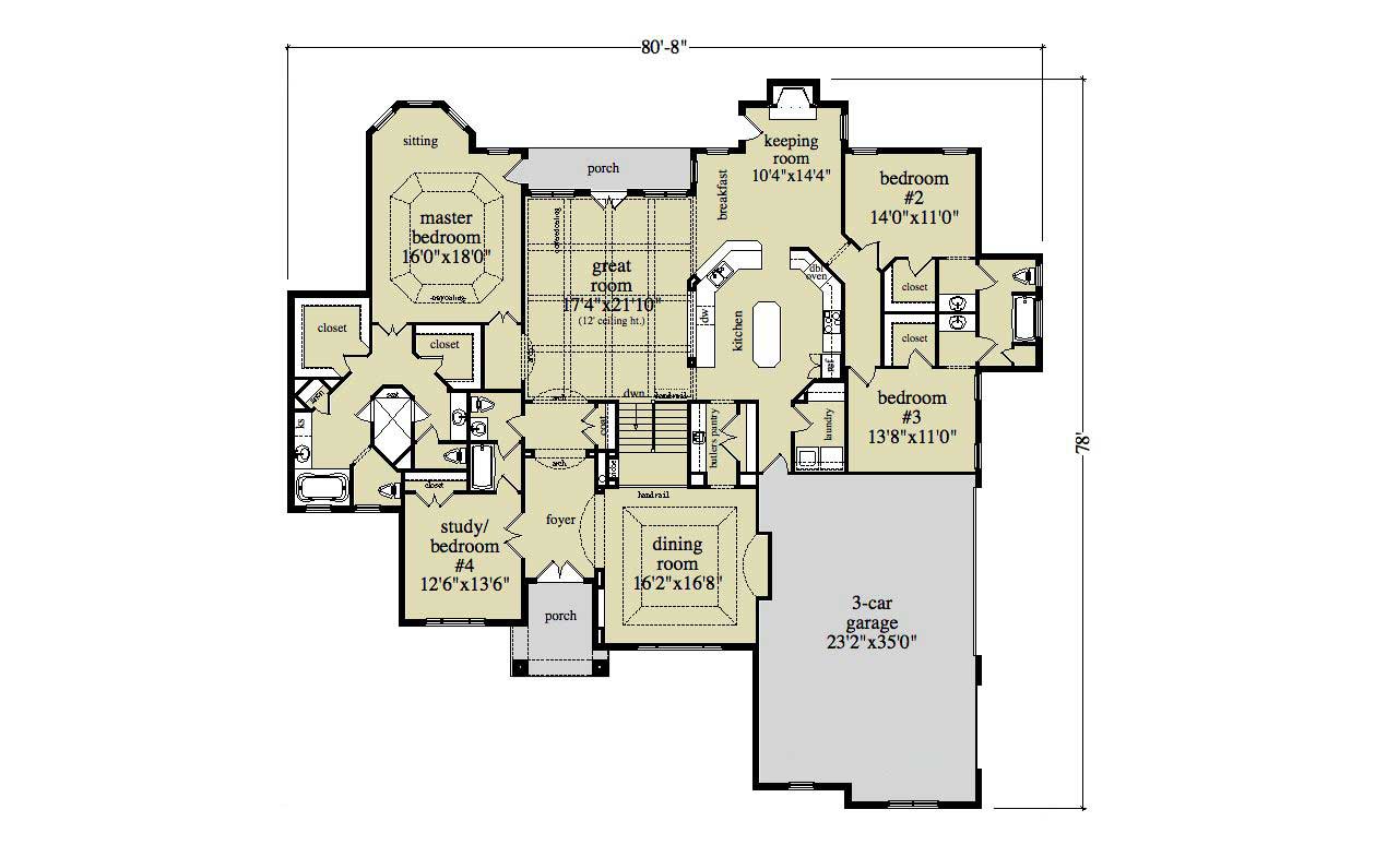 Floor Plan First Story of Ranch Plan #163-1030