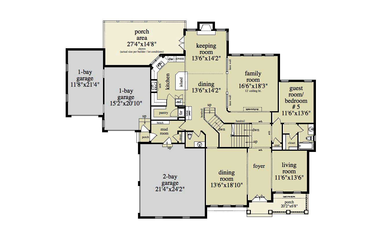Floor Plan First Story of Country Plan #163-1034