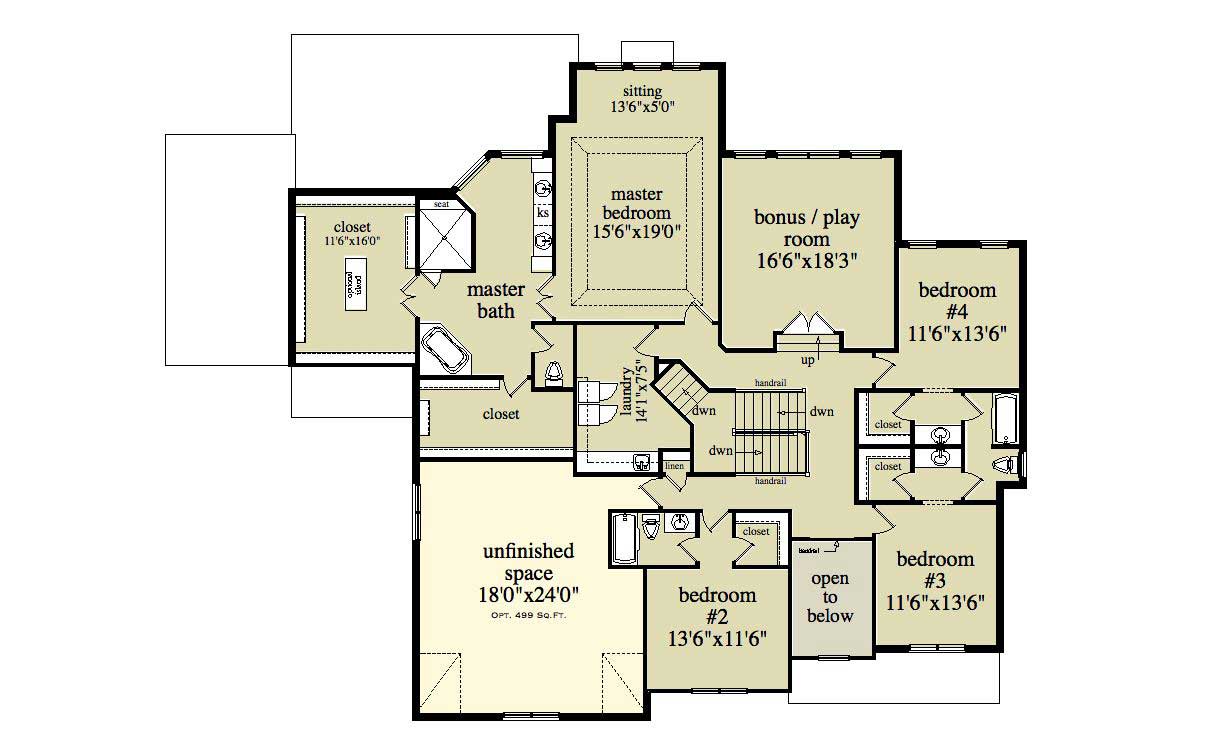 Floor Plan Second Story of Country Plan #163-1034