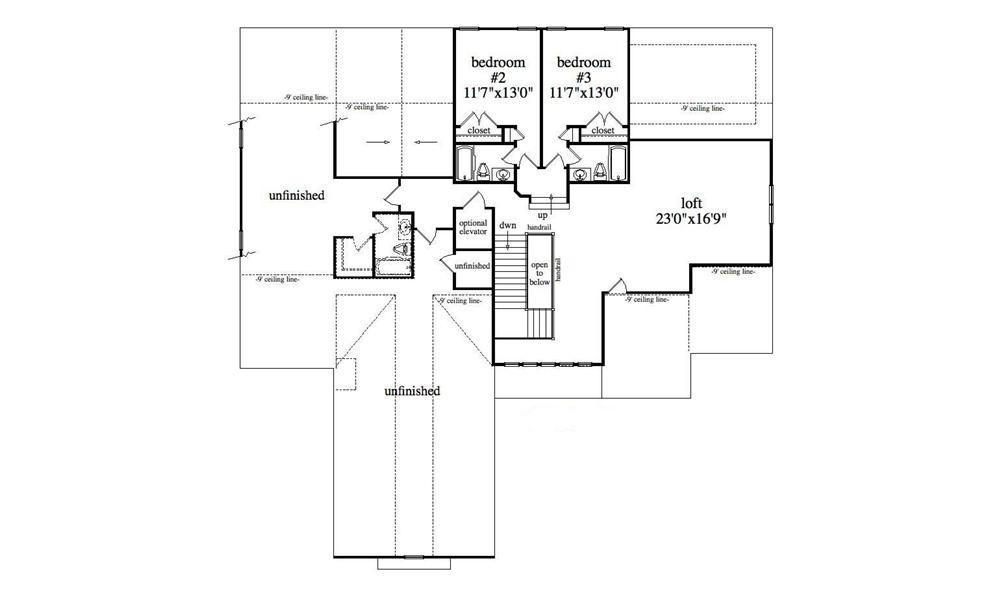 Floor Plan Second Story of Country Plan #163-1047