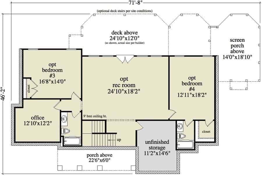 Floor Plan Basement of Country Plan #163-1048