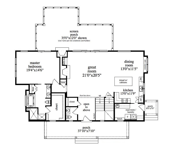 Floor Plan First Story of Vacation Homes Plan #163-1051