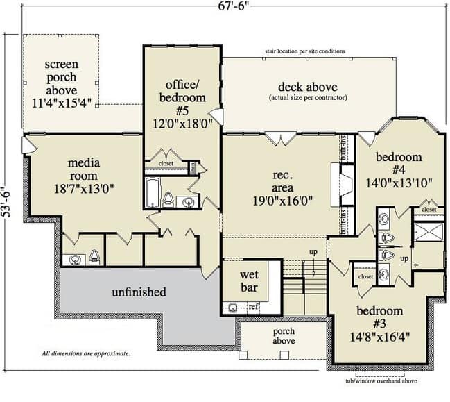 Floor Plan Basement of Country Plan #163-1052