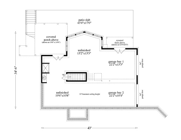 Floor Plan Basement of Country Plan #163-1053