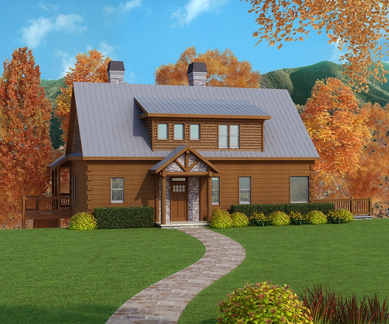 cabin house plan front elevation 163-1053