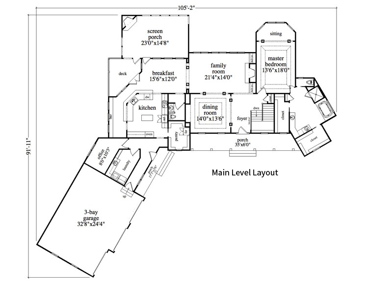 Floor Plan First Story of Craftsman Plan #163-1054