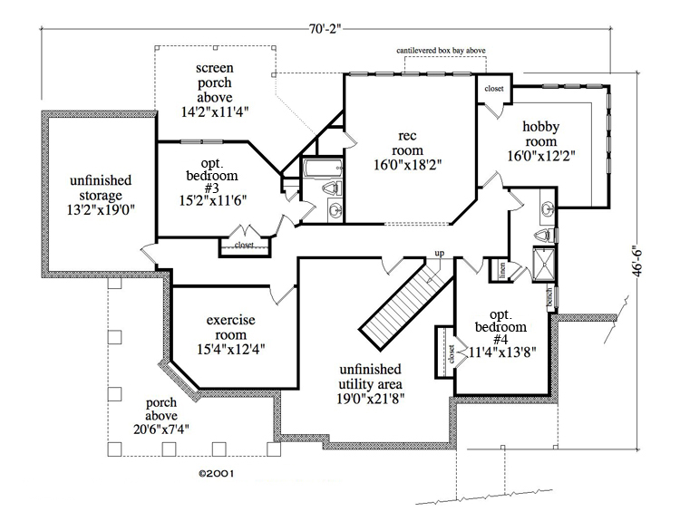Floor Plan Basement of Craftsman Plan #163-1057