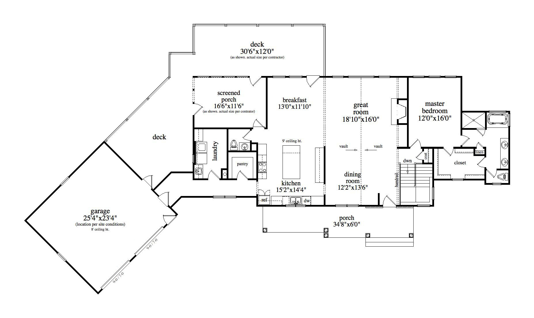 Floor Plan First Story of Craftsman Plan #163-1062