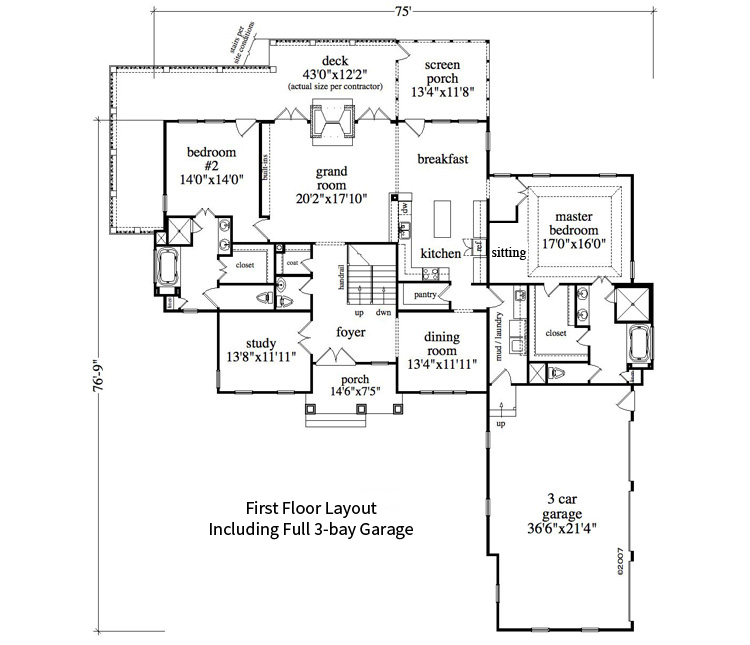 Floor Plan First Story of Craftsman Plan #163-1067