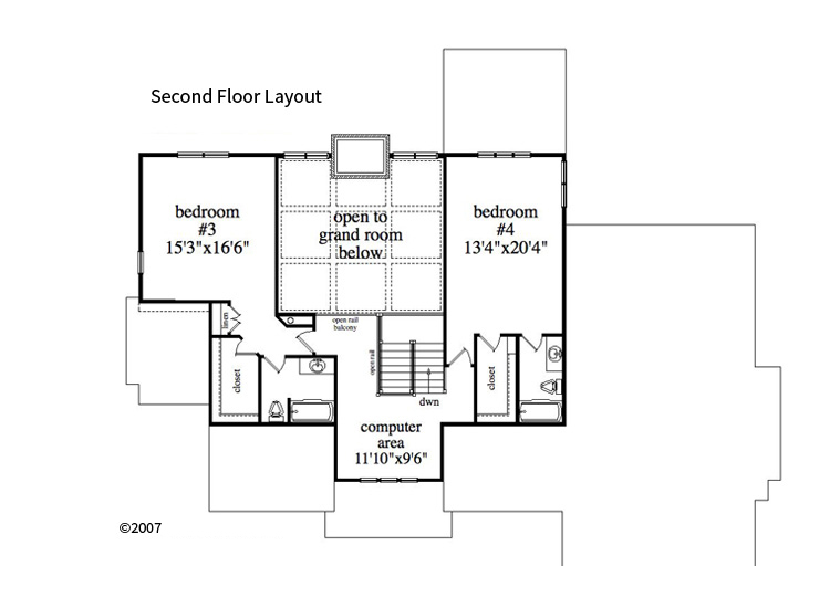 Floor Plan Second Story of Craftsman Plan #163-1067