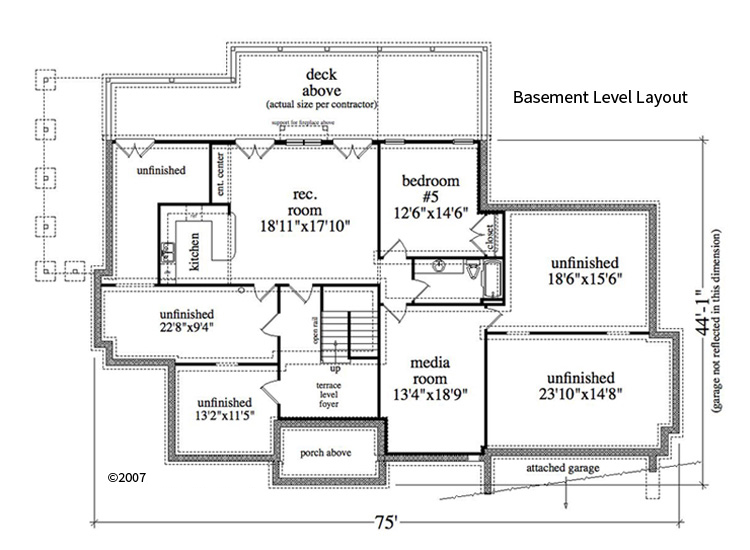Floor Plan Basement of Craftsman Plan #163-1067