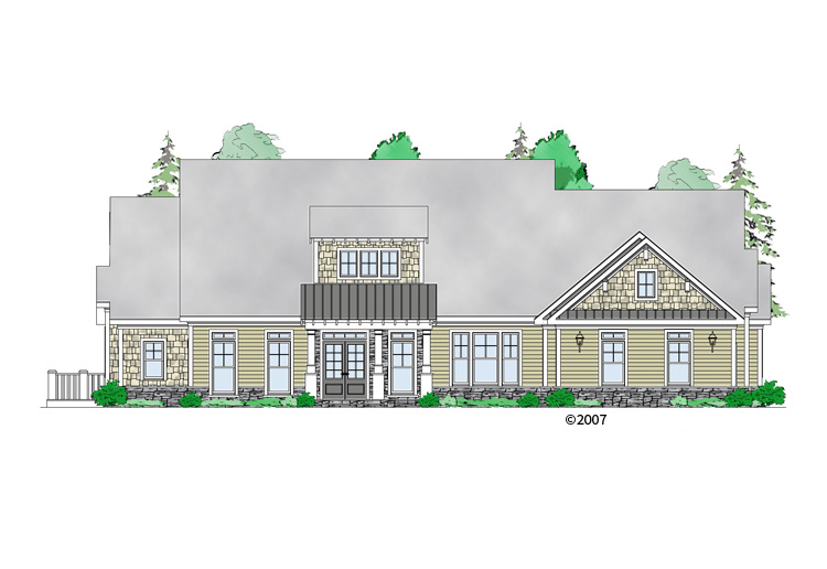 Front elevation of Craftsman home (ThePlanCollection: House Plan #163-1067)
