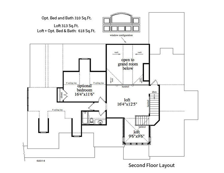 Floor Plan Second Story of Craftsman Plan #163-1069