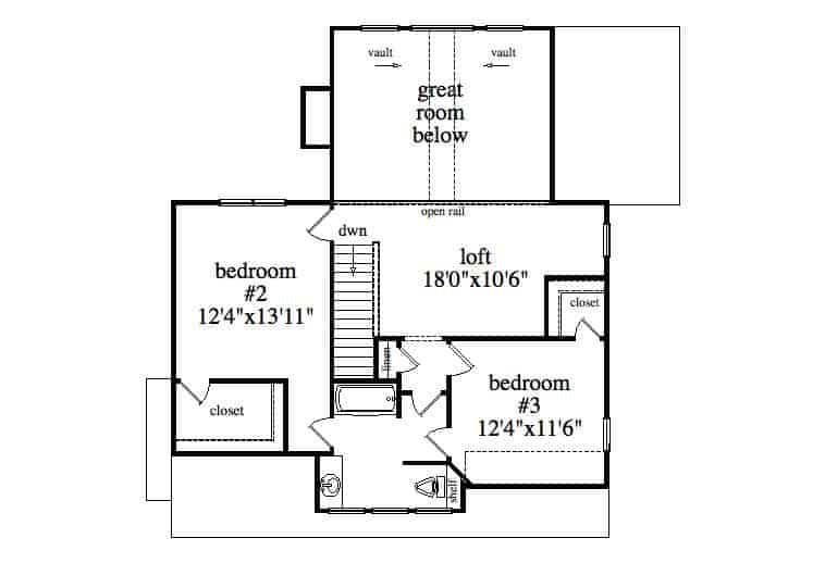 Upper Level of Farmhouse Plan #163-1078