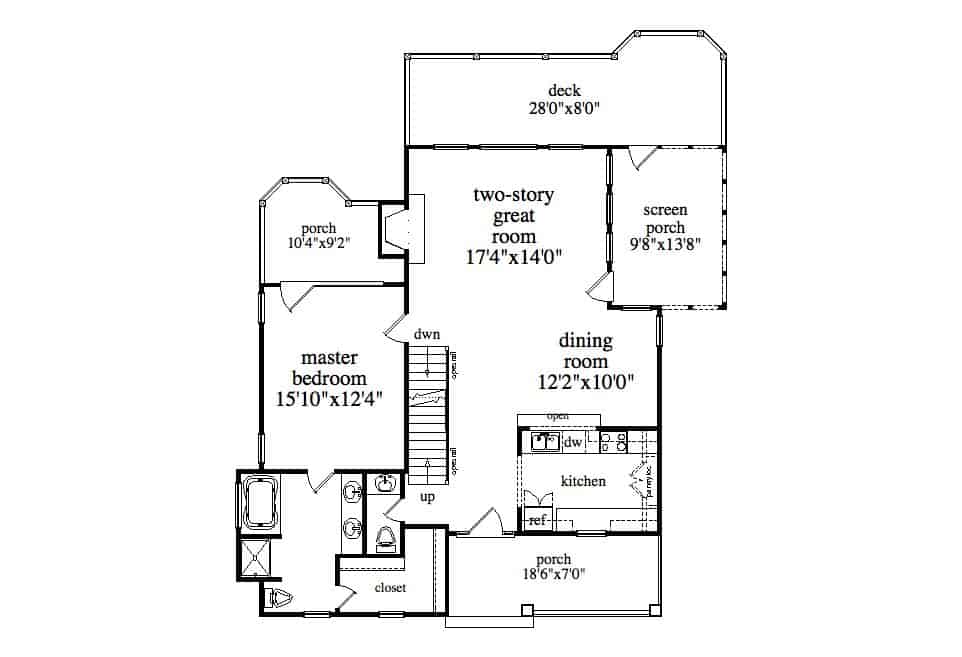 Main Level of Farmhouse Plan #163-1078