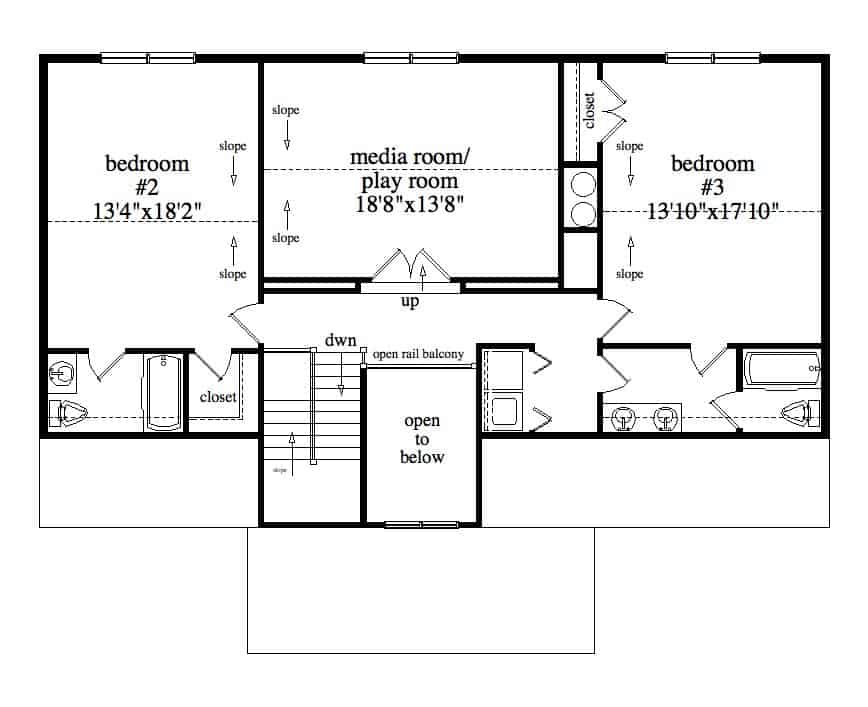 Upper Level of Farmhouse Plan #163-1080