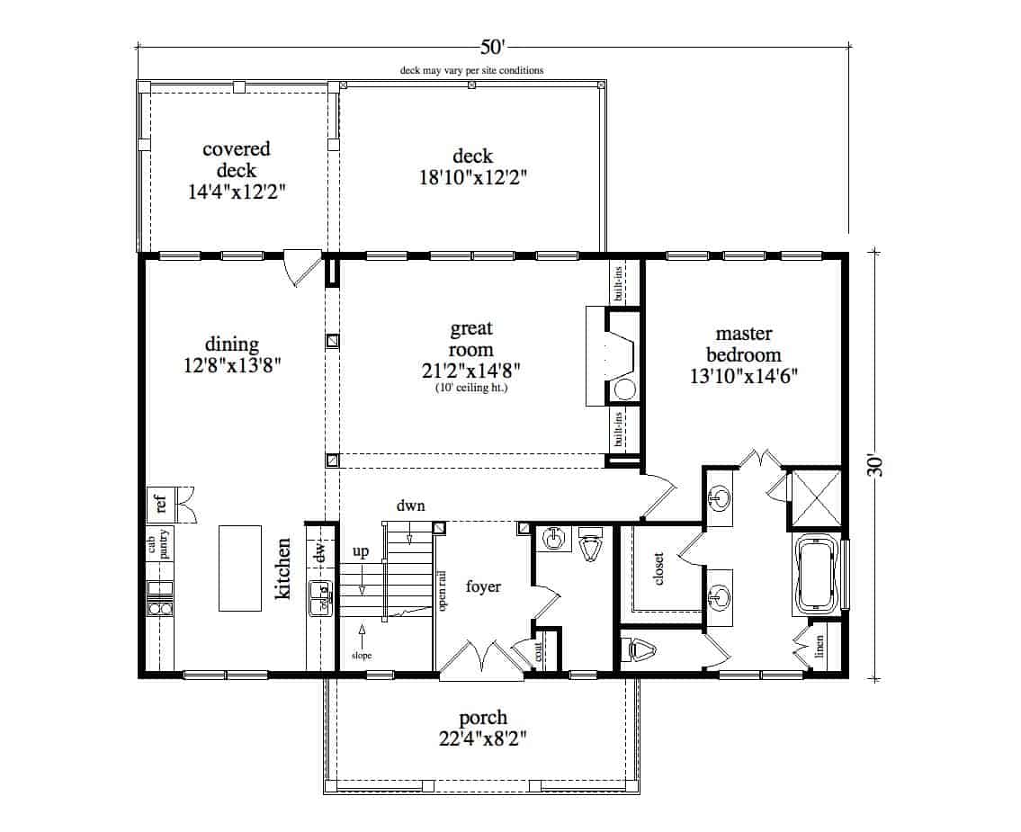 Main Level of Farmhouse Plan #163-1080