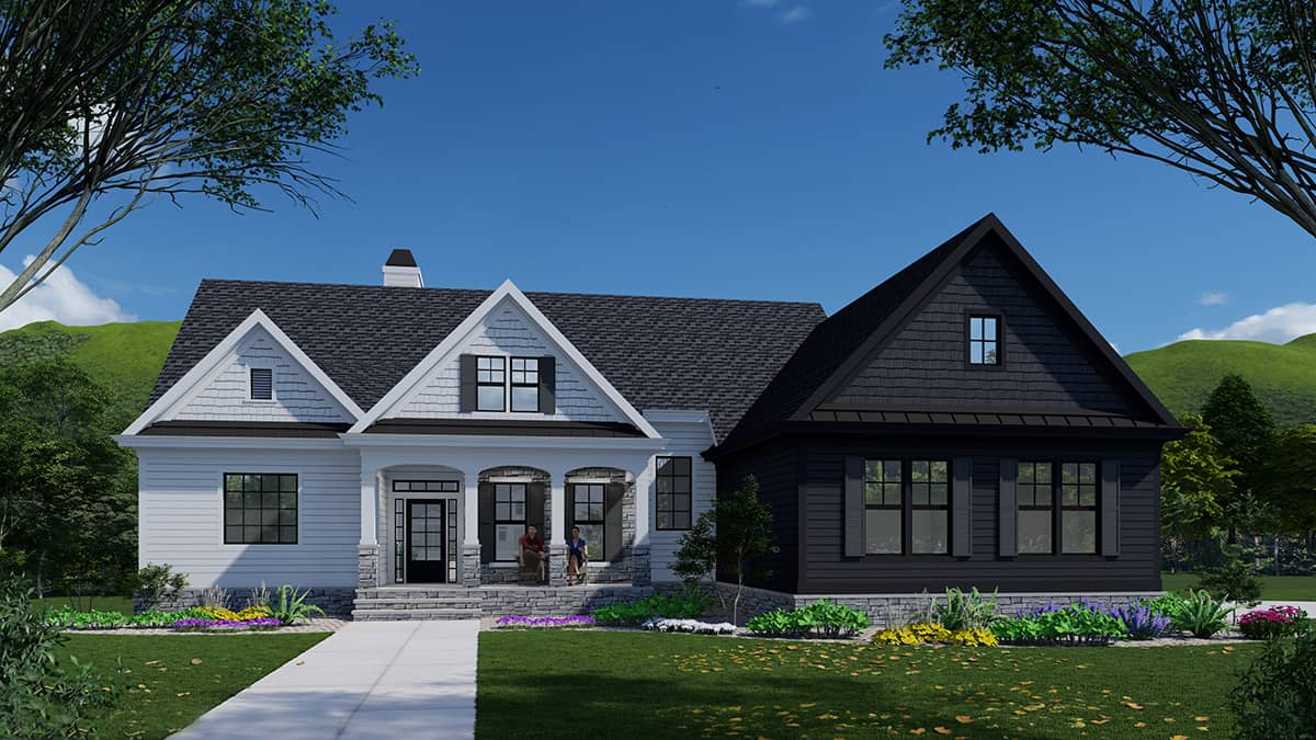 Front elevation of Modern Farmhouse home (ThePlanCollection: House Plan #163-1081)