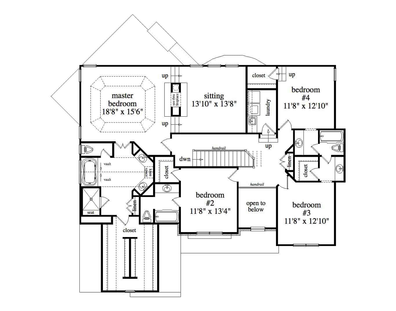 Upper Level of Farmhouse Plan #163-1084