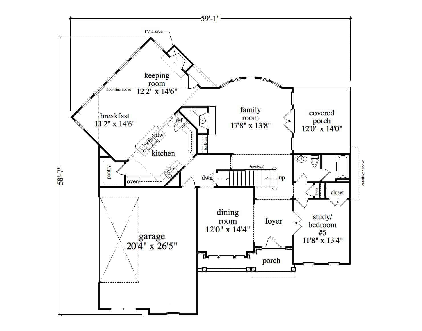 Main Level of Farmhouse Plan #163-1084