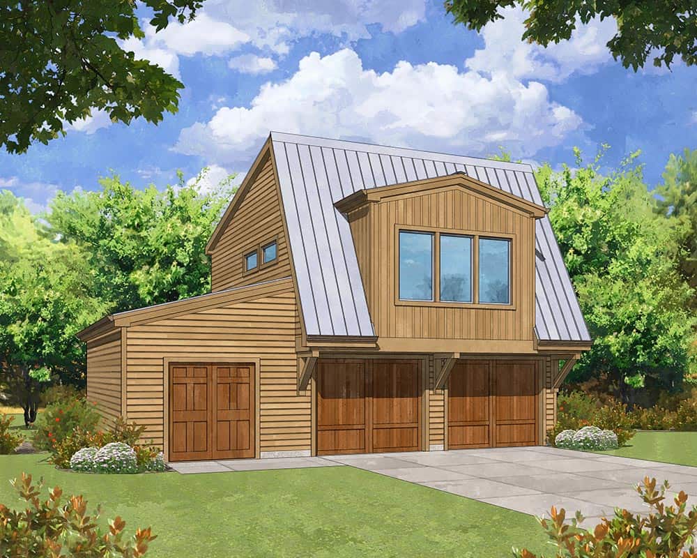 Front elevation of Garage w/Apartments home (ThePlanCollection: House Plan #163-1086)