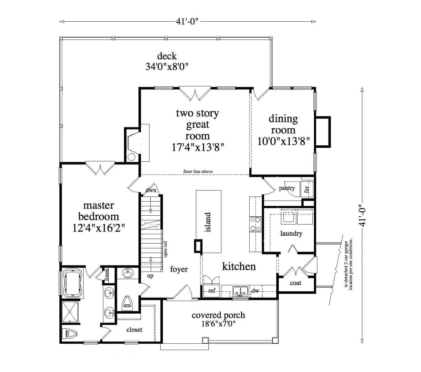 Main Level of Farmhouse Plan #163-1088