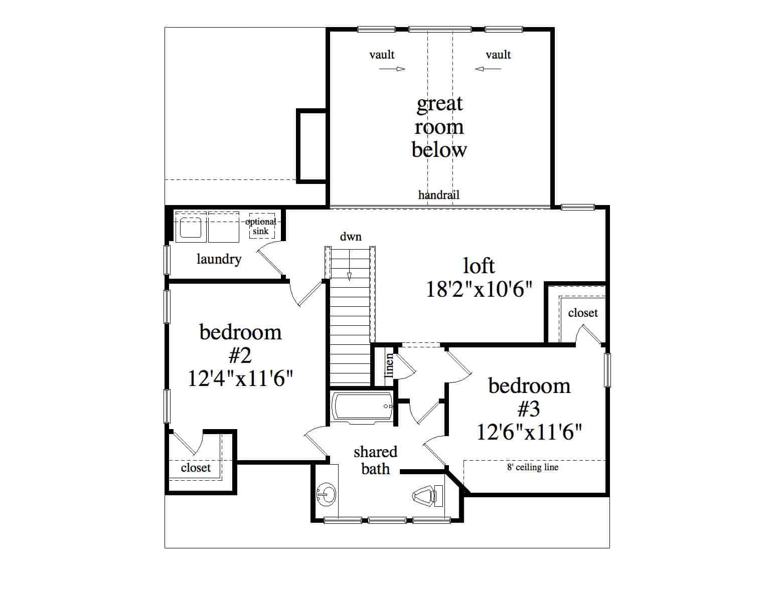 Upper Level of Farmhouse Plan #163-1088